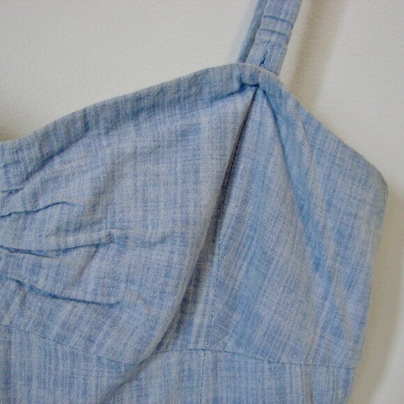 Aritzia Wilfred Blue Chambray Bustier Mini Dress Cotton Coastal Summer ~ Size 8 - Picture 5 of 12